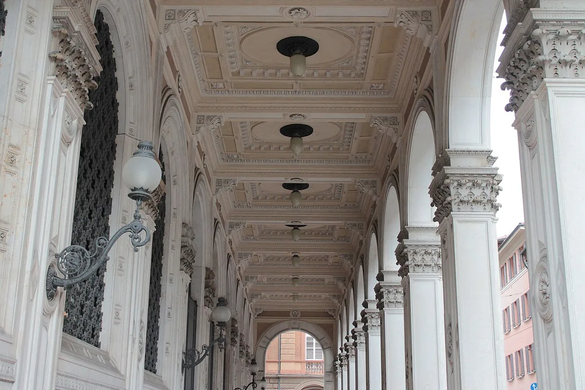 Covered portico in central Bologna