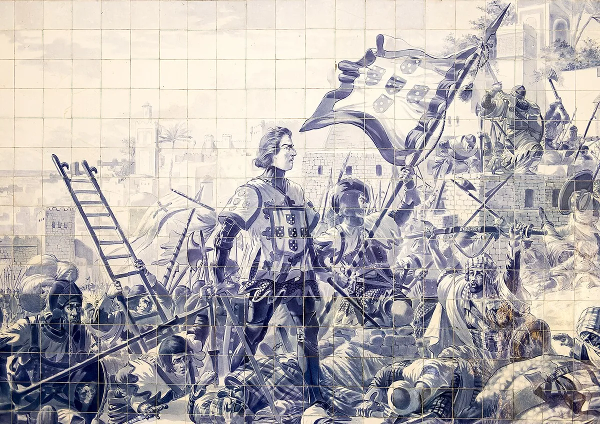 Azulejo panel depicting a historical scene in São Bento station