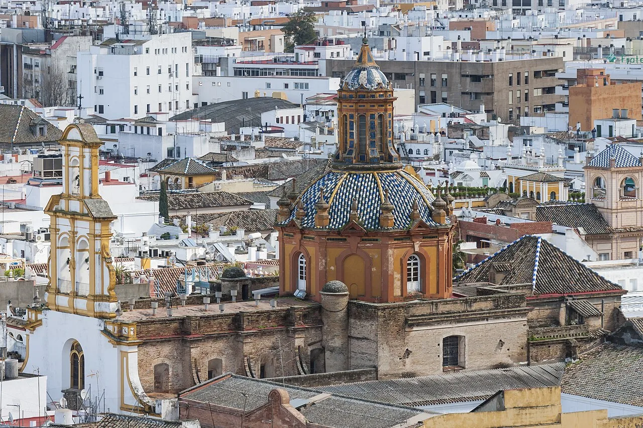 Iglesia de Santa Cruz dome and surrounding rooftops in Seville