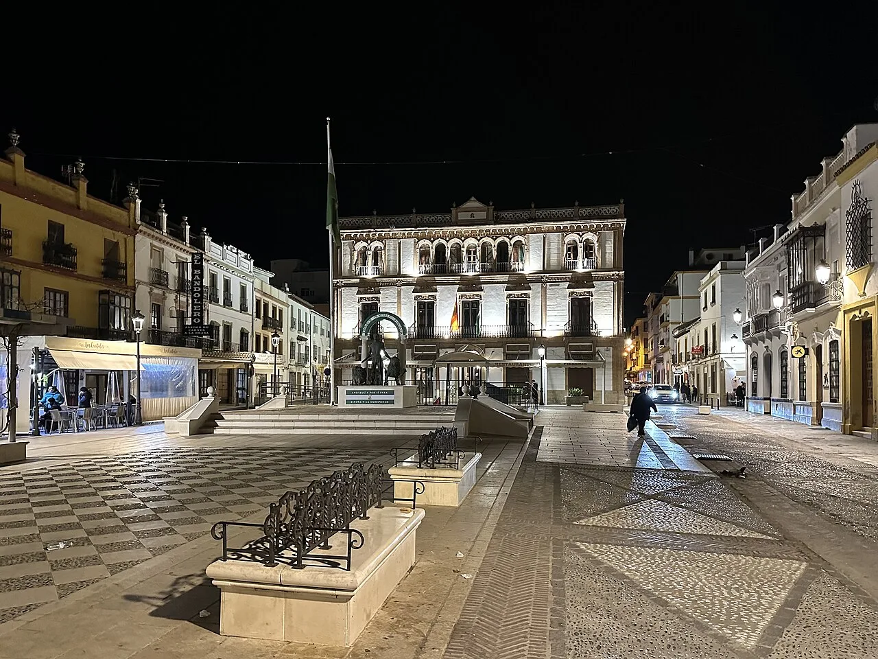 Plaza del Socorro in Ronda illuminated at night